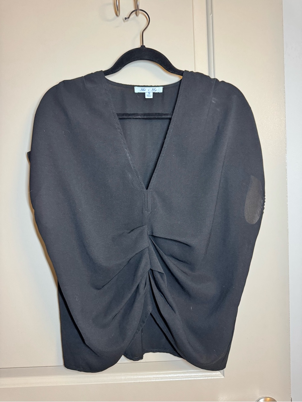 She + Sky Black Twist-Front Blouse